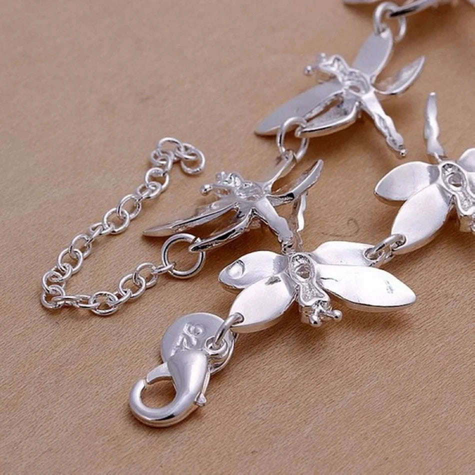 High Quality Fashion 925 Sterling Silver Bracelets Chain Jewelry Creative Inlaid Stone Dragonfly Lady for Women Party Gift 20cm