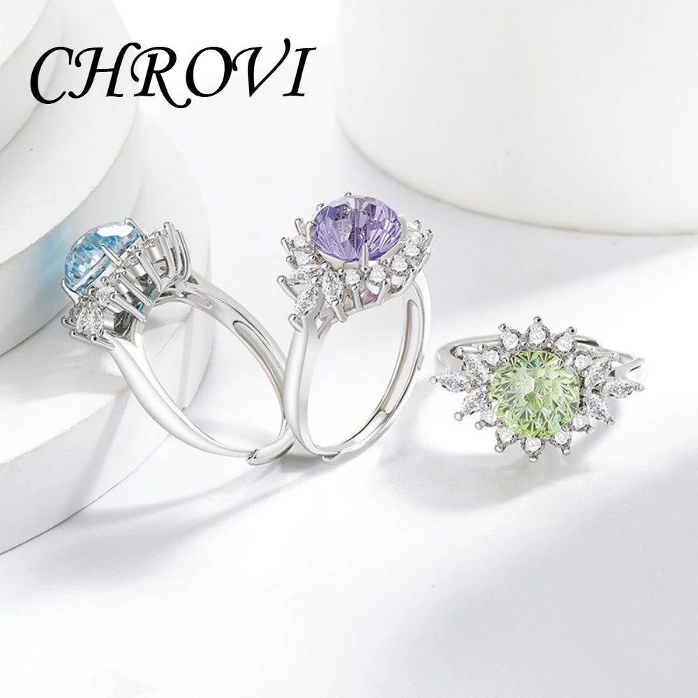 925 pure silver trendy colored gemstone sunflower ring for women, fashionable and versatile finger ring