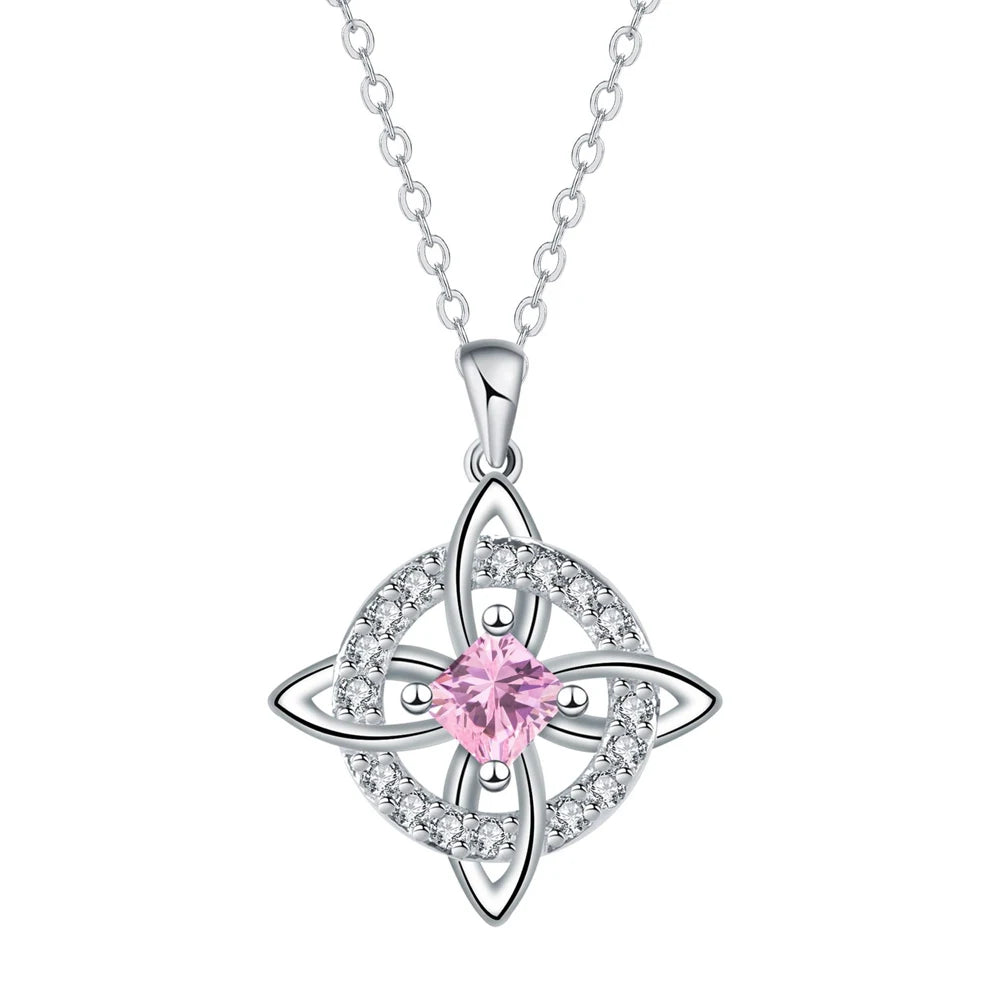 Dainty 5A Birthstone Pendant Necklace 12 Pieces Zirconia Magic Witch Knot Necklace for Women Good Luck Amulet Protection Jewelry