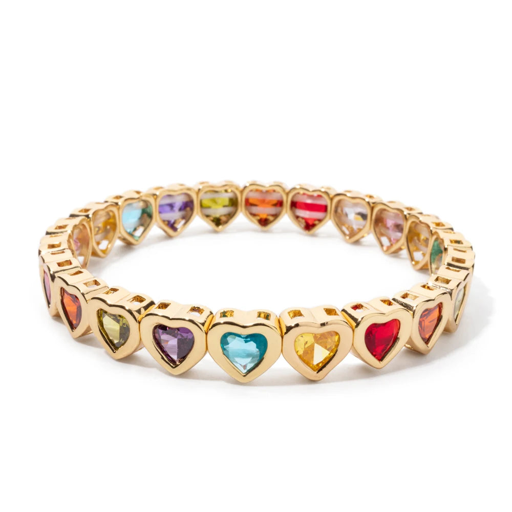 New Copper Heart Beads Gold Color Bracelets for Women Colorful Rhinestone Girl Bangle 2025