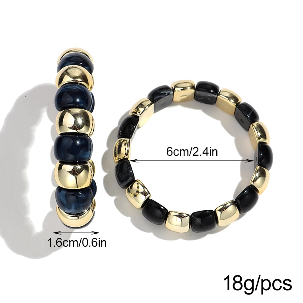 Vintage Acrylic Coloful Geometric Beads Elastic Bangle Bracelets Fashion Resin Golden CCB Bead Stackable Bracelet Women Jewelry