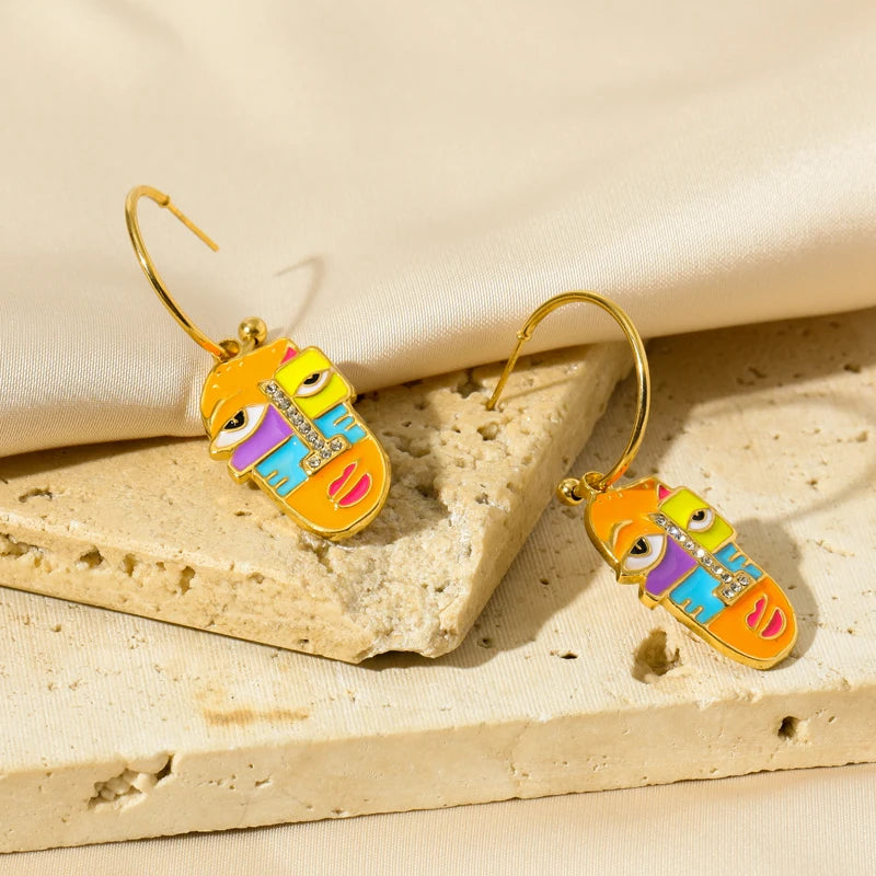 EILIECK 316L Stainless Steel Exaggerated Geometric Funny Face Drop Earrings For Women Girl Fashion Waterproof Ear Jewelry Gift
