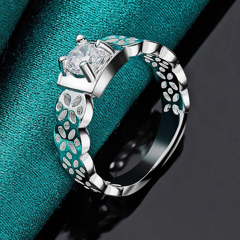 URMYLADY 925 Sterling Silver Square Zircon Hollow 6-10# Ring For Women Wedding Engagement Fashion Charm Jewelry