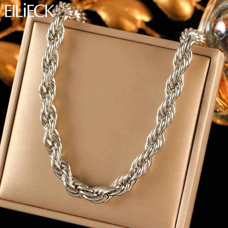 EILIECK 316L Stainless Steel Metal 8mm Chunky Chain Necklace For Women Trendy 18K Gold Plated Neck Chain Waterproof Jewelry Gift