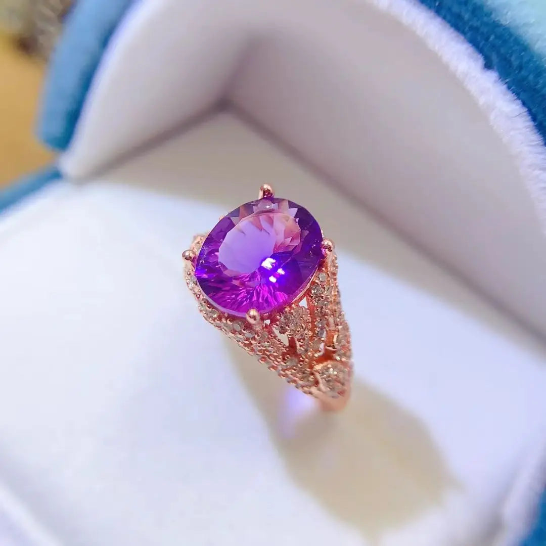 Real 925 Silver Ring Natural Amethyst Ring 9mm*11mm 4ct Amethyst Jewelry Birthday Gift for Women