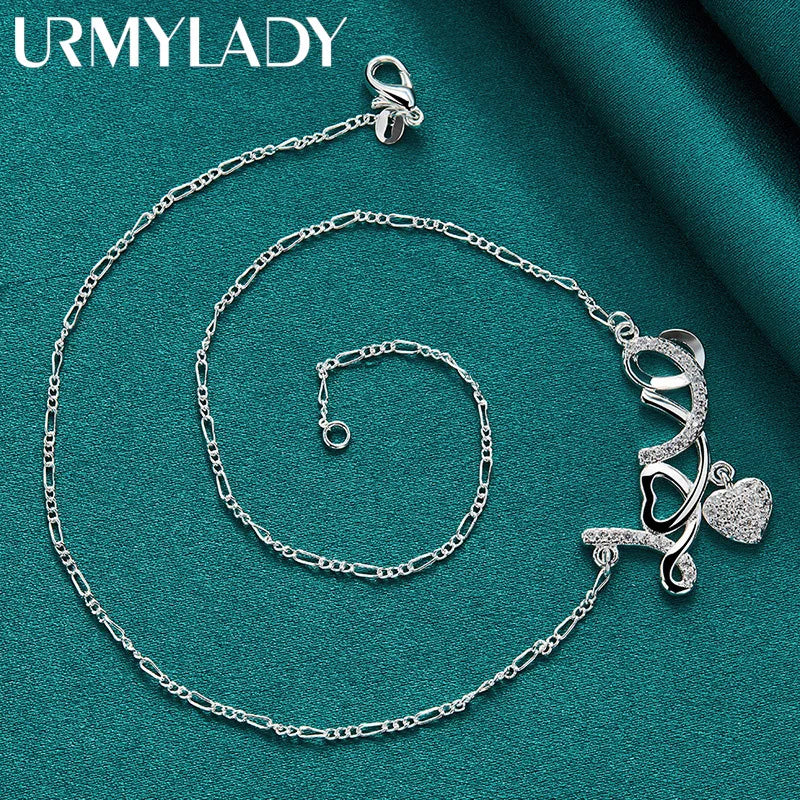 URMYLADY 925 Sterling Silver LOVE Heart Pendant Necklace For Women Wedding Party Gift Fashion Charm Jewelry