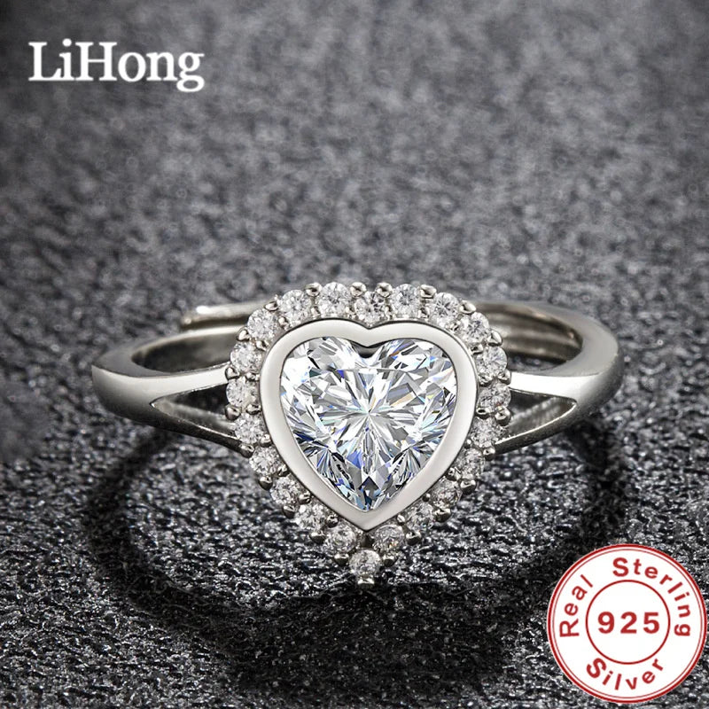 Luxury, Brand 925 Sterling Silver Ring Love Aaa Zircon Crystal Ring Engagement Charm Jewelry Gift For Women
