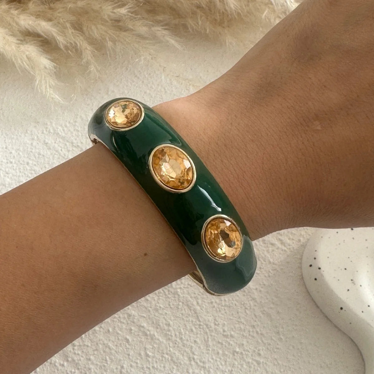 KMVEXO Vintage Exaggerated Green Drip Oil Irregular Grid Water Rhinestone Geometric Wide Bangle Chunky Cuff Bracelet Jewelry