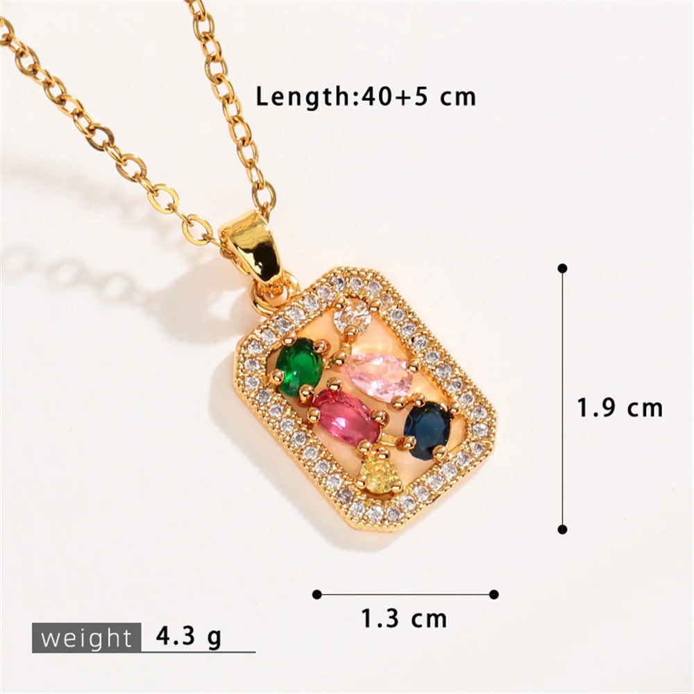 Boho Small Moon Square Charm Female Rainbow Zircon Fashion Pendant Necklace Gold Color Wedding Jewelry For Cute Luxury Women