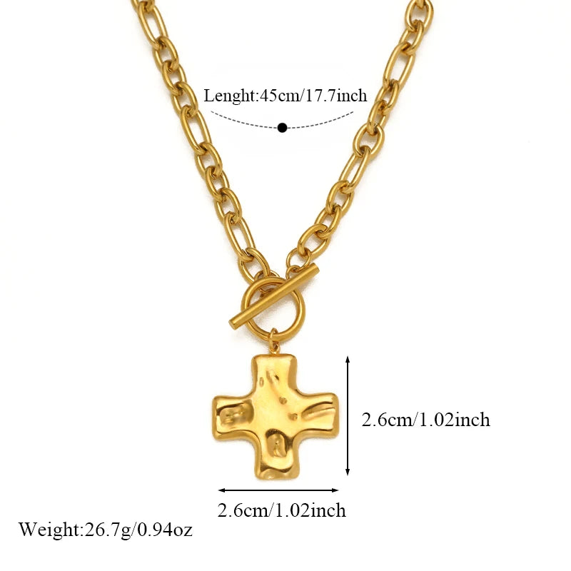 EILIECK 316L Stainless Steel Metal Cross Pendant Necklace For Women Trendy Gold Color OT Clasp Neck Chain Waterproof Jewelry