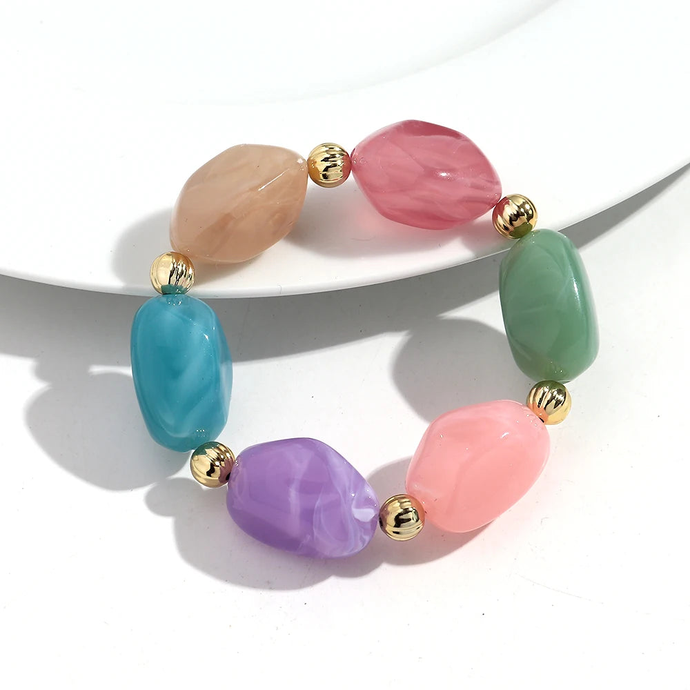 Fashion Acrylic Marbled Irregular Geometry Beads Stretch Bracelet Elegant Colorful Cuff Bangle Bracelets 2026 Trendy Jewelry