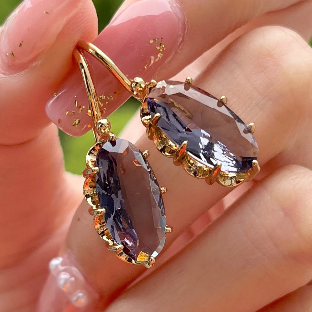 Boho Female Crystal Red Blue Drop Earrings Silver Color Zircon Stone Small Round Wedding Jewelry For Women