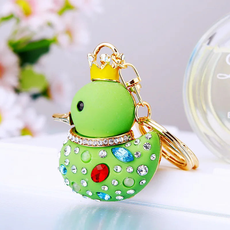 Creative rhinestone cute big yellow duck car keychain women's bag pendant metal key chain ring festival gift wholesale