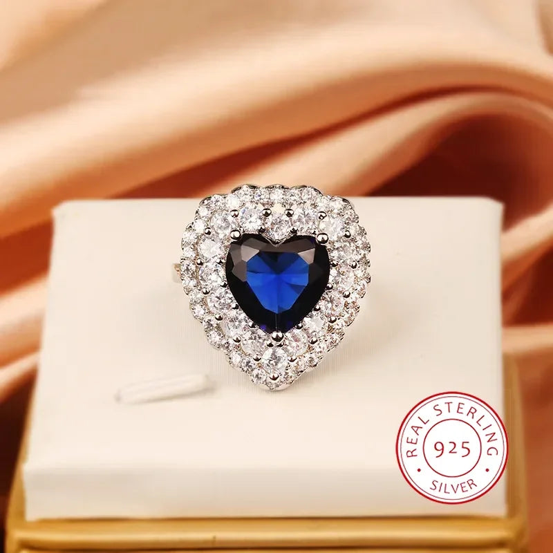 New 925 Silver High Quality Full Diamond Heart Ring Female Party Birthday Jewelry Gift Wholesale