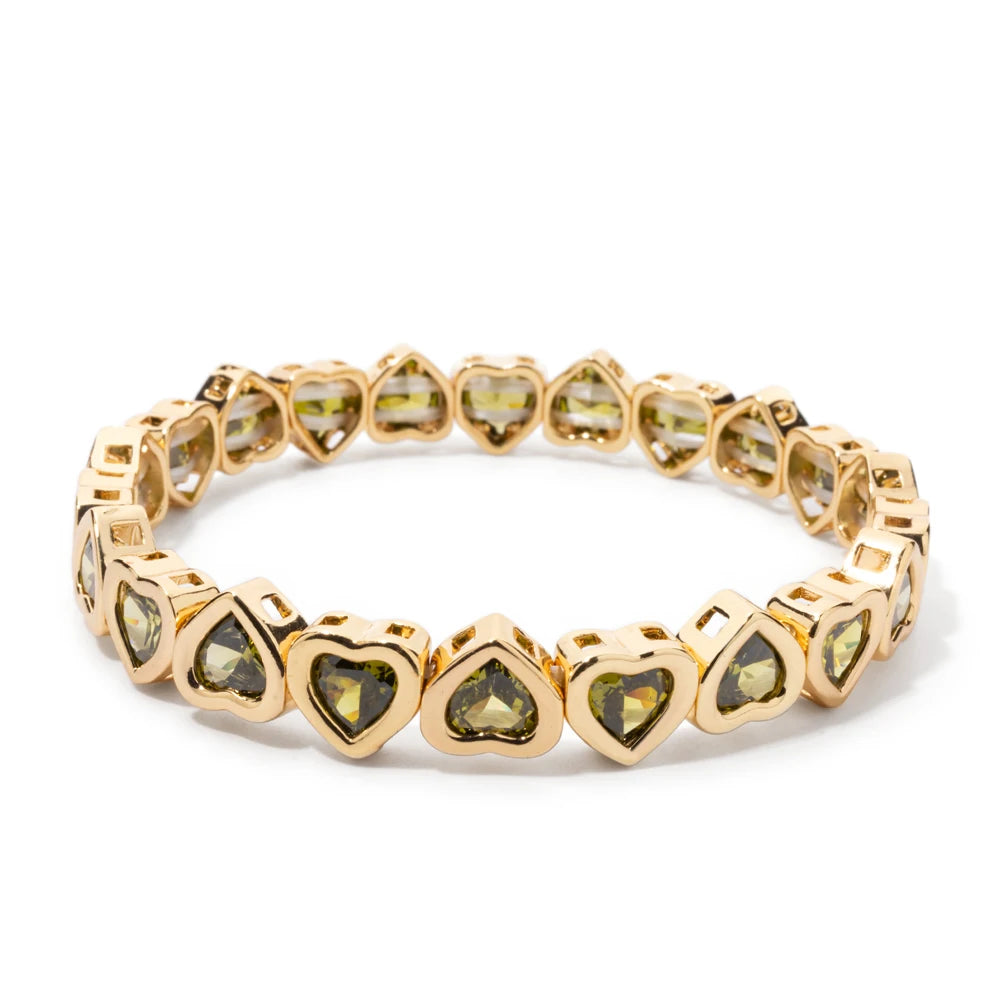 New Copper Heart Beads Gold Color Bracelets for Women Colorful Rhinestone Girl Bangle 2025