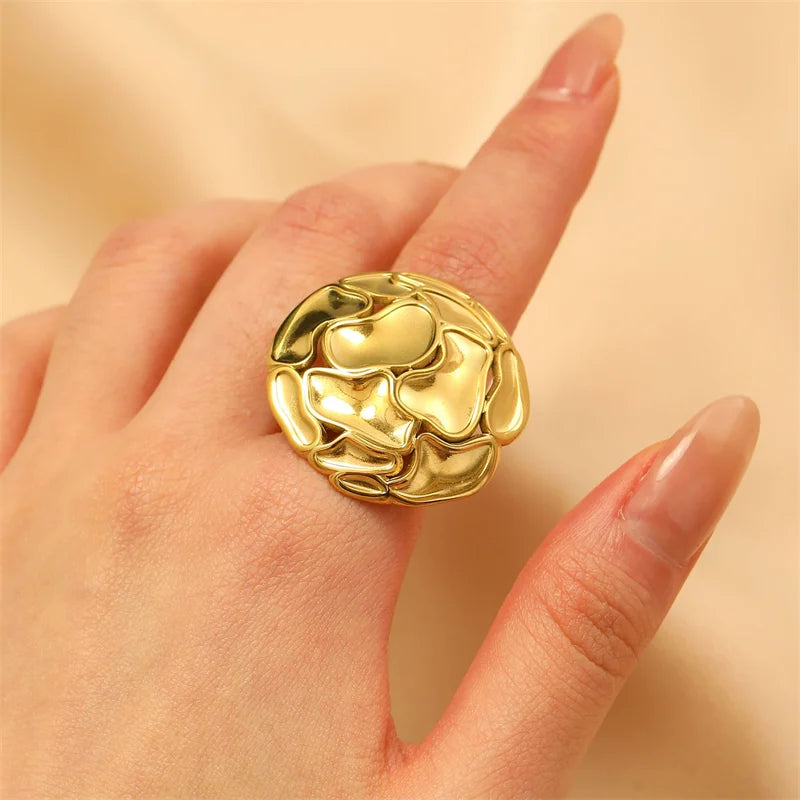 EILIECK  316L Stainless Steel New Design Dragonfly Ring Jewelry Women 18 K Plated Metal Texture Gold Color Ring Accessories