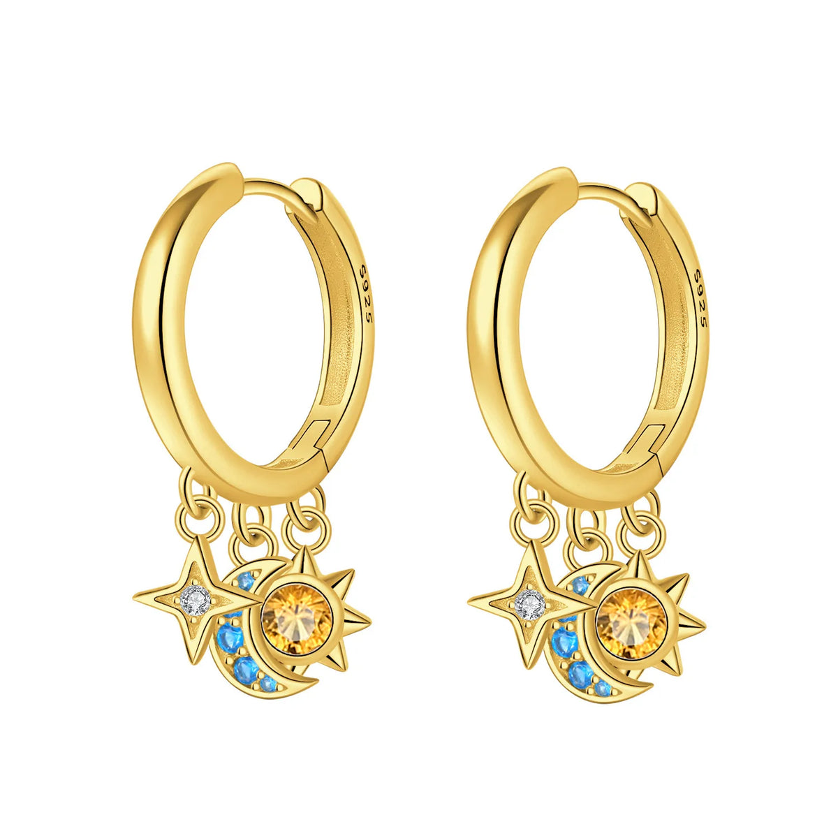 Orstarry 925 Sterling Silver Sparkling Blue Star Planet Drop Earrings Women Earrings Charm Trend Versatile Party Jewelry Gifts