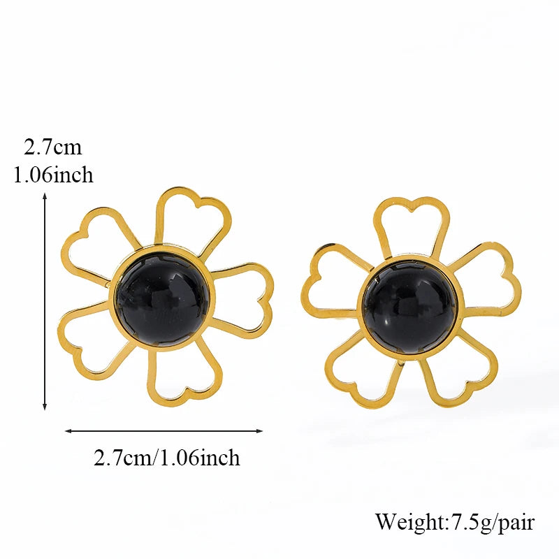 EILIECK 316L Stainless Steel Exaggerated Four-Leaf Flower Earrings For Women Girl Fashion Ear Jewelry Holiday Gift Bijoux Серьги