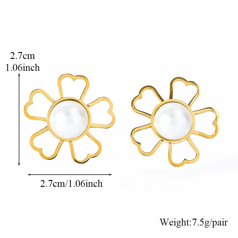 EILIECK 316L Stainless Steel Exaggerated Four-Leaf Flower Earrings For Women Girl Fashion Ear Jewelry Holiday Gift Bijoux Серьги