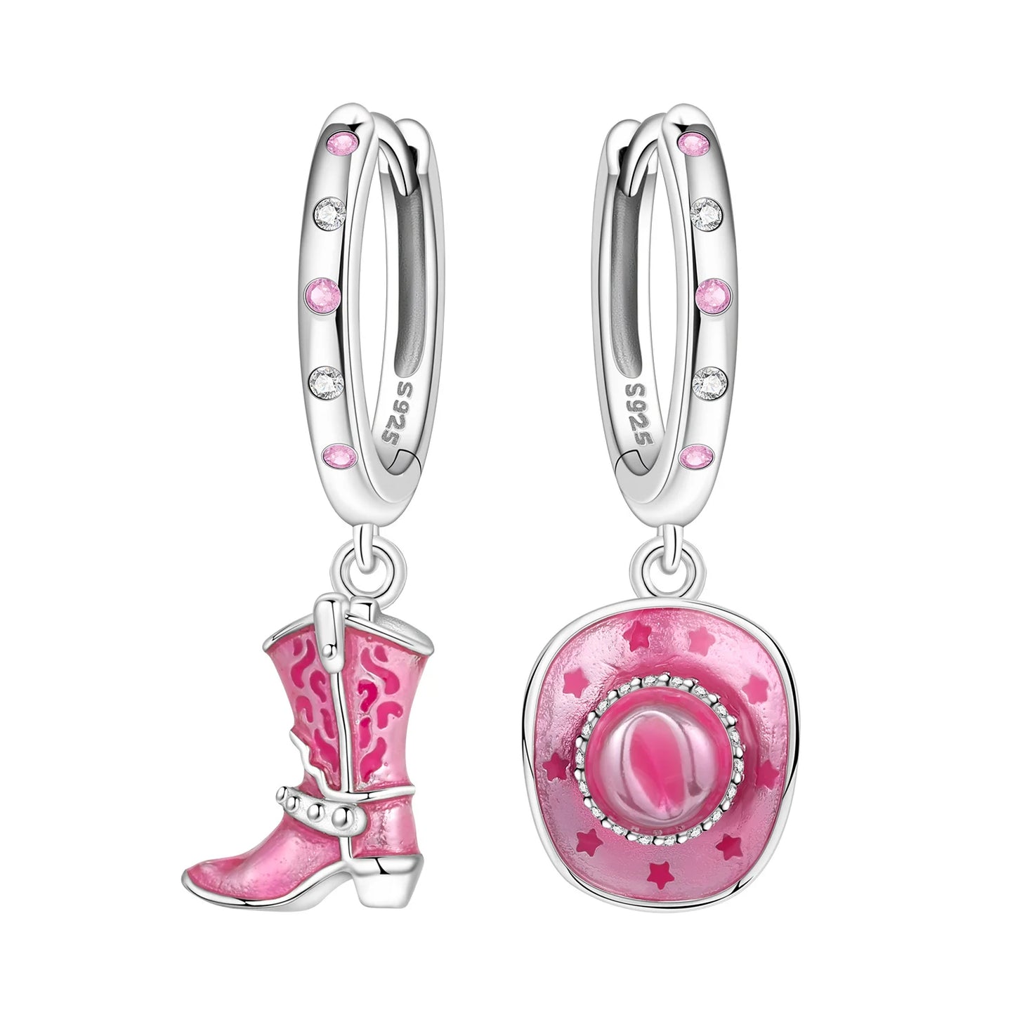Hot Sale Original 925 Sterling Silver Zircon Pink Doughnut Earrings Flower Paw Print Design Women Party Jewelry Gifts Ear Loops