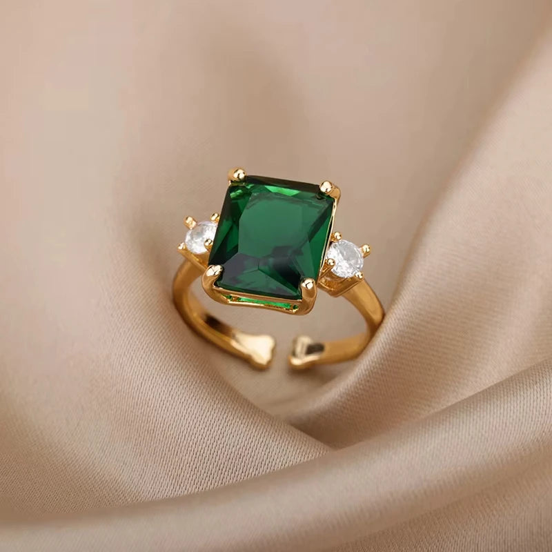 Stainless Steel Rings Gold Plated Colorful Stone Zircon Crystal Luxury Flower Ring For Women Wedding Jewelry Christmas Gift New