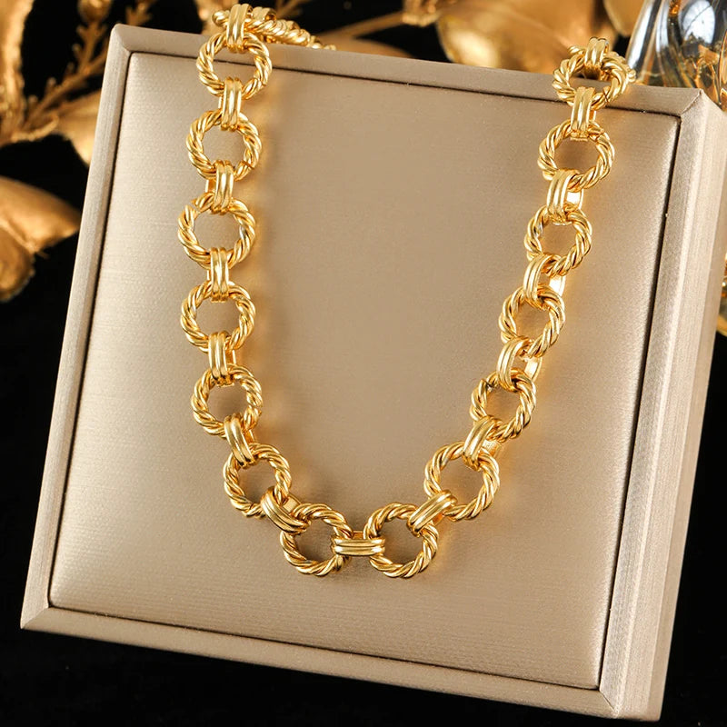 EILIECK 316L Stainless Steel Metal 8mm Chunky Chain Necklace For Women Trendy 18K Gold Plated Neck Chain Waterproof Jewelry Gift