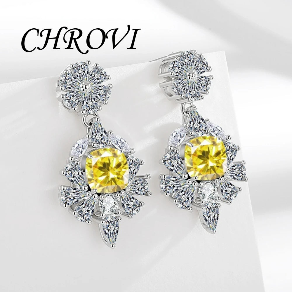 Quality 925 sterling silver chrysanthemum-shaped sugar cube with zircon and fashionable luxurious diamond stud earrings
