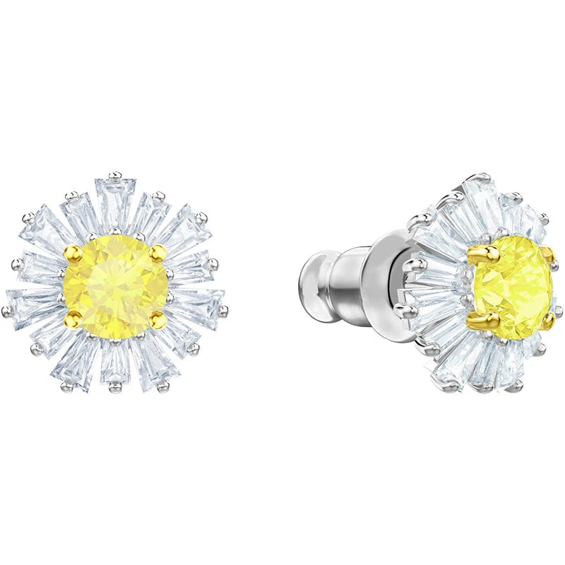 2026 New Trend Original Luxury Crystal Set Charm Yellow Pink Blue Flower Crystal Pendant Fashion Necklace Earring Gift for Women