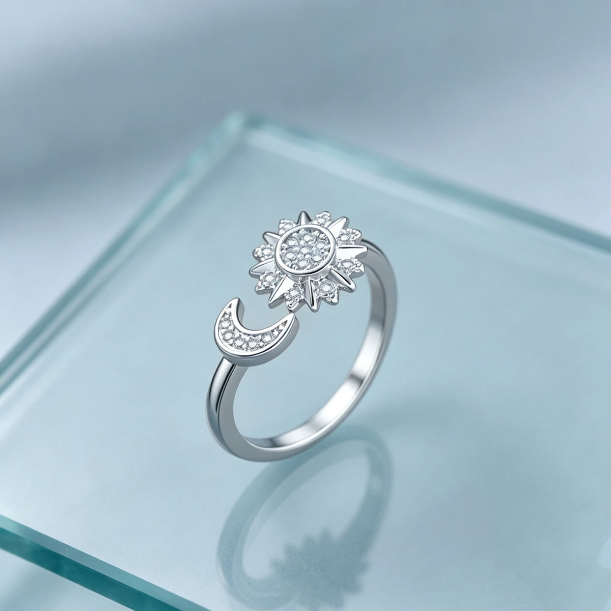 Charm Female White Small Moon Sun Zircon Stone Tredny Adjustable Open Ring Gold Silver Color Cute Gift Wedding Jewelry For Women