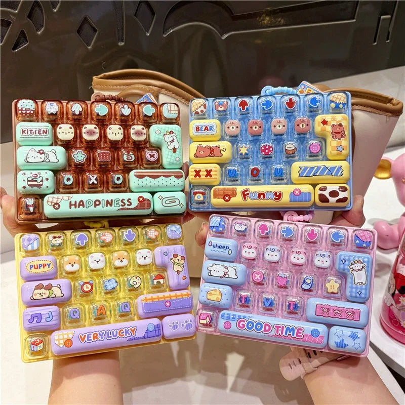 Silicone 26 Key Press Button Fidget Bag Charm Keychain Stress Relief Decompression Keyboard Keyring for Family Party Adults Kids
