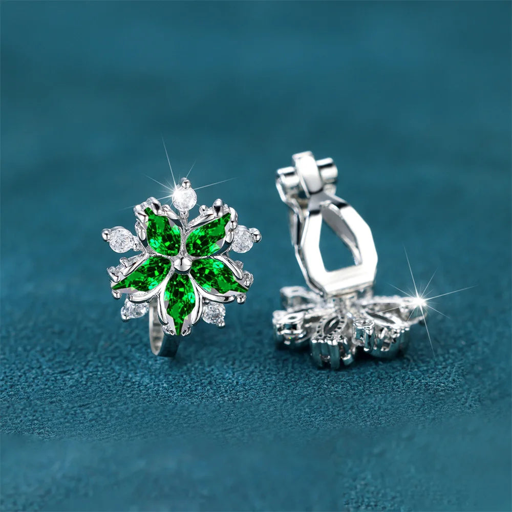 Luxury Female Small Red Zircon Stone Clip Earrings Charm Silver Color Wedding Jewelry For Women