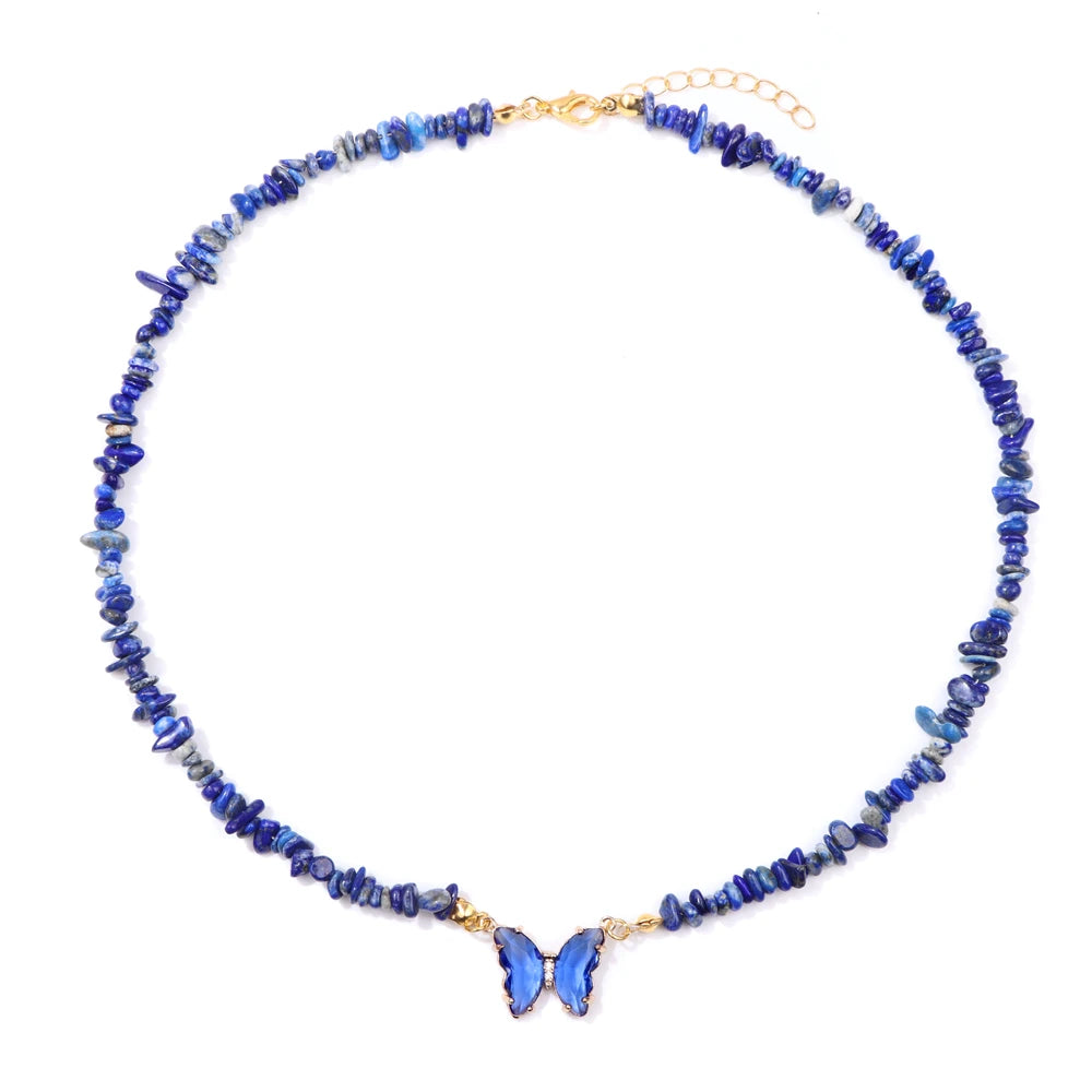 Trendy Butterfly Crystal Necklace Natural Purple Amethysts Quartzs Crystal Chip Stone Necklace Jewelry Gift For Women Couple