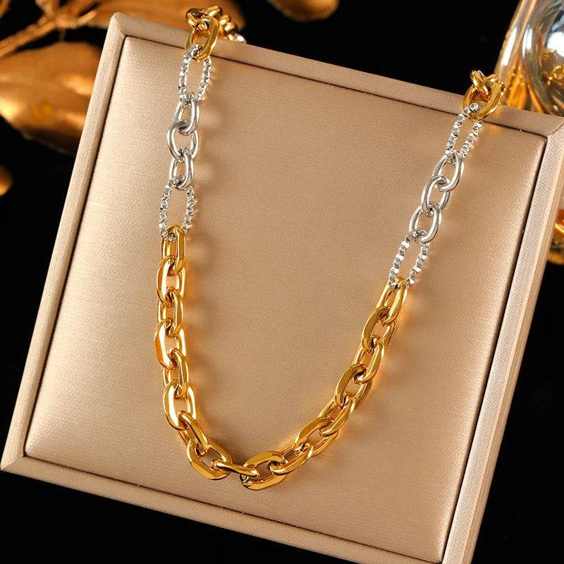 EILIECK 316L Stainless Steel Silver Color High Quality Metal Chain Necklace Bracelet Set Waterproof Popular Casual Jewelry Women