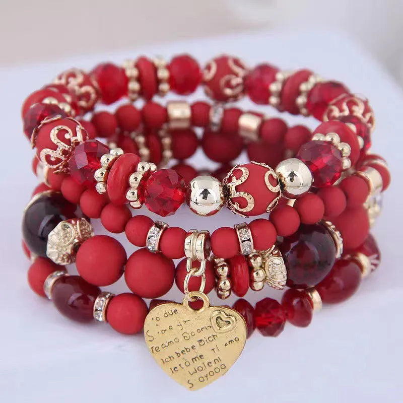 4pcs/set Bohemian Stackable Bead Bracelets for Women Multilayered Bracelet Pendant Charm Stretch Bangles