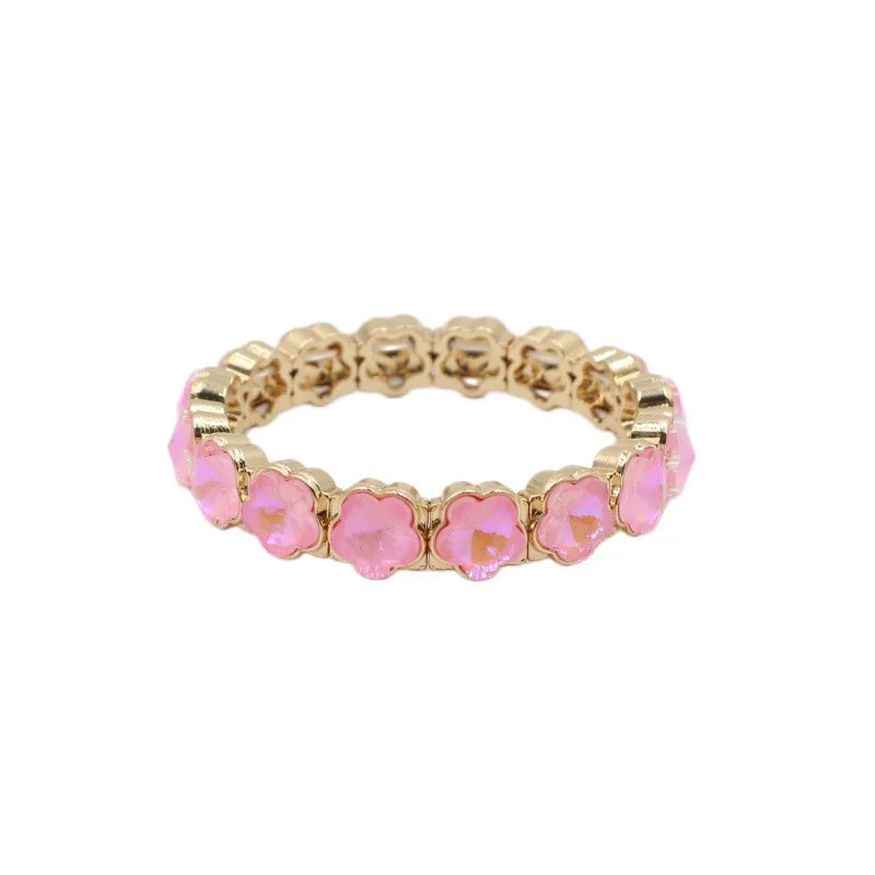 2026 Colored Rhinestone Flower Enamel Gold Bracelet Mocha Full Diamond Elastic Stacked Fashion Bridal Accessories