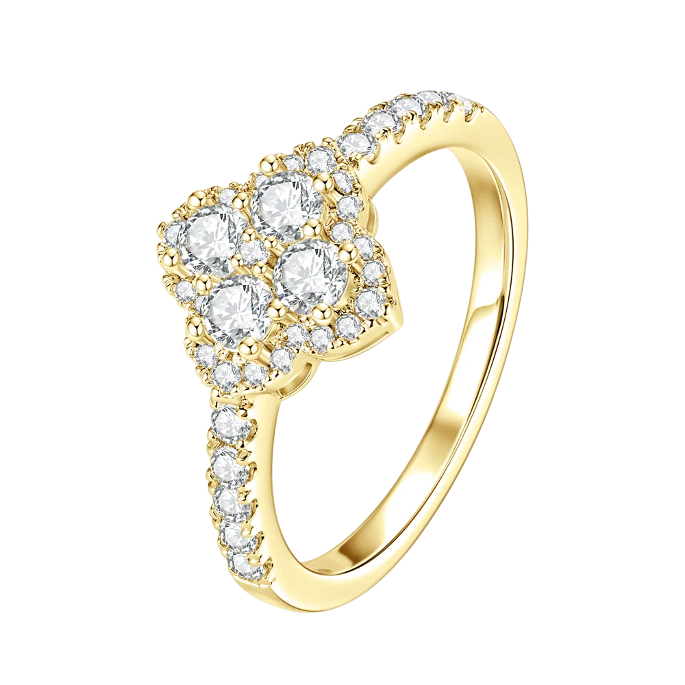 OXTAO Moissanite Four Leaf Flower Ring 3mm D VVS1 for Women Anniversary Gifts 14K Gold Filled Lab Imitation Diamond Wedding Ring