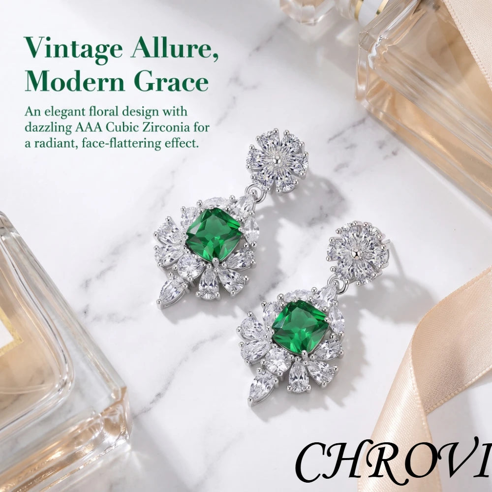 Quality 925 sterling silver chrysanthemum-shaped sugar cube with zircon and fashionable luxurious diamond stud earrings