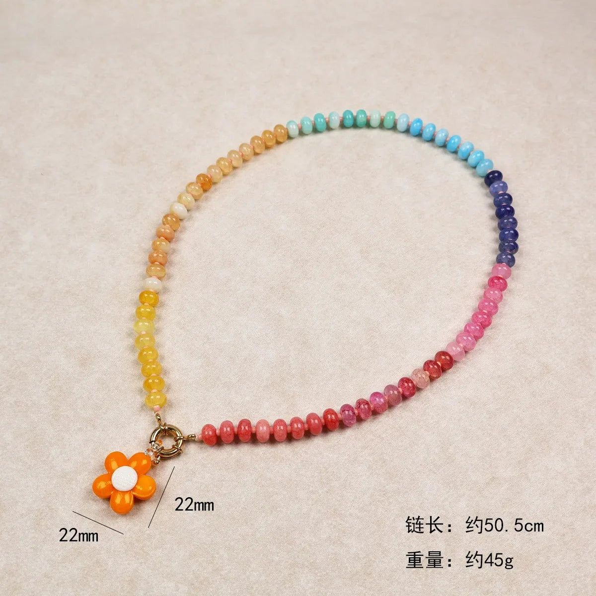 Handmade Colorful Glass Beaded Flower Neckalce Stainless Steel Geometric Natural Stone Pendant Choker Summer Beach Jewelry Gift