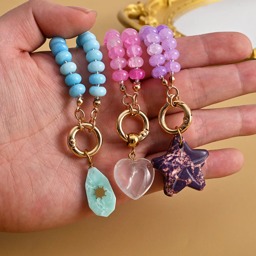 Trendy Natural Stone Star Heart Pendant DIY Necklace for Women Colorful Handmade Beaded Collars Necklace Stainless Steel Jewelry