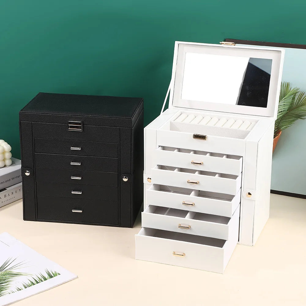 DELESYS New Large-Capacity High-End 6 Layer Jewelry Box For Storing Necklaces Watches Accessories Multi-Functional Jewelry Box
