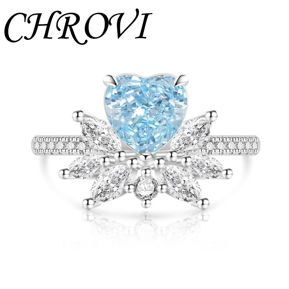 Light luxury 925sterling silver colorful gemstone ice flower ring for women,super sparkly high carbon diamond heart ring jewelry