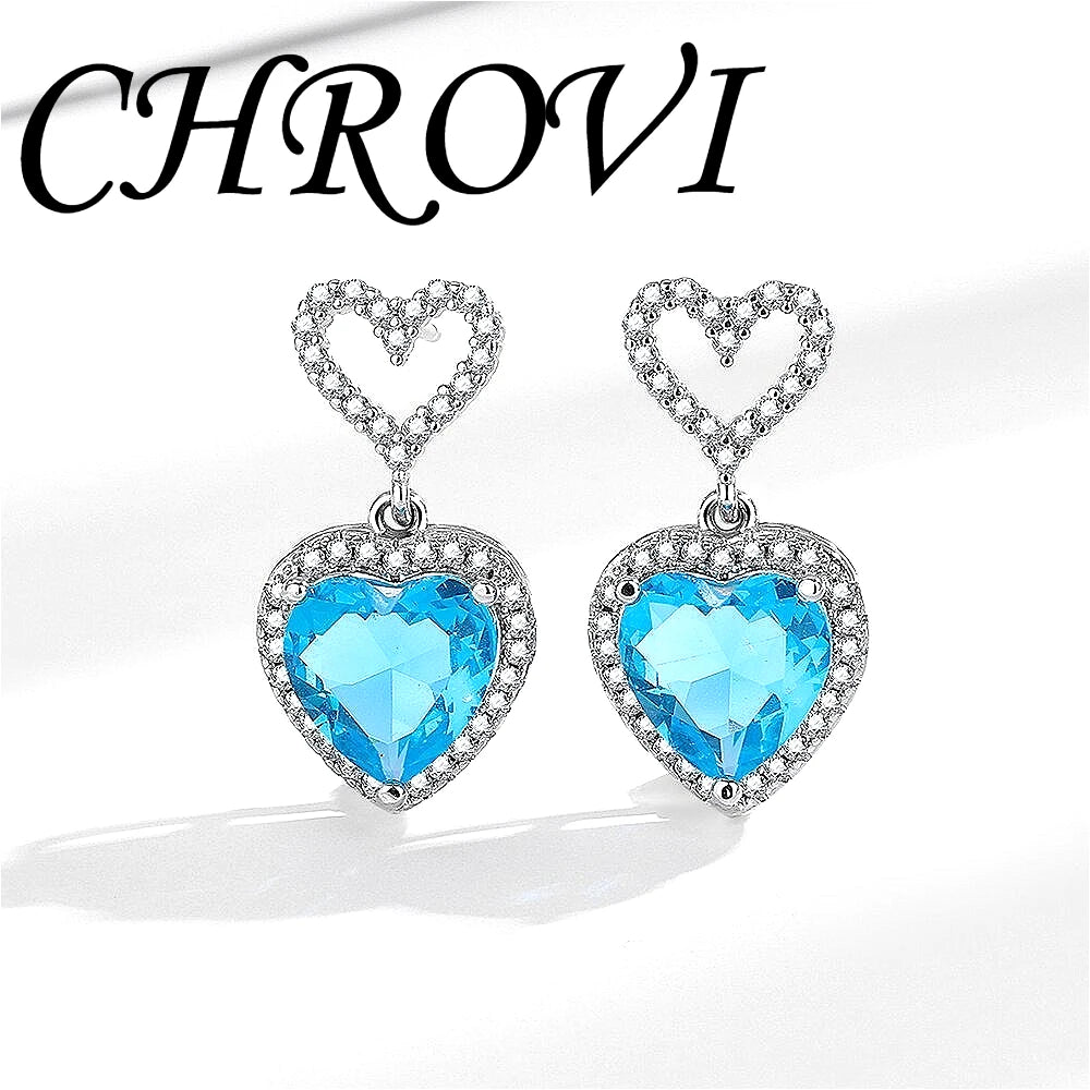 Light luxury 925sterling silver exaggerated earrings long tassel heart-shaped drop earrings with cubic zirconia hearts for women