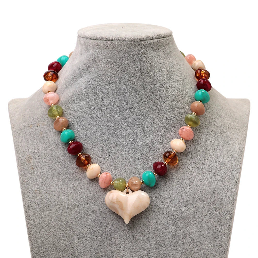 Fashion Acrylic Oval Round Beads Heat Pendant Necklace Boho Irregular Geometric Beaded Choker Necklaces New Party Jewelry Gifts