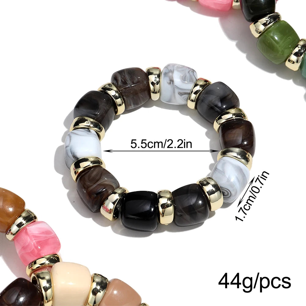Trendy Acrylic Colorful Square Beads Elastic Bracelets Elegant Resin Geometric Stackable Bangles Bracelet Women's Jewelry Gifts
