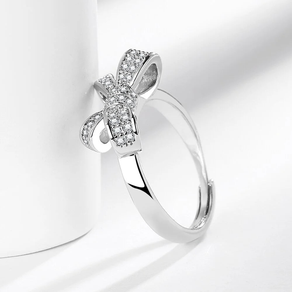 925 Sterling Silver Ring Inlaid With AAAAA Zircon Bow Fashionable Ladies Luxury Elegant Birthday Party Wedding Jewelry Ring Gift