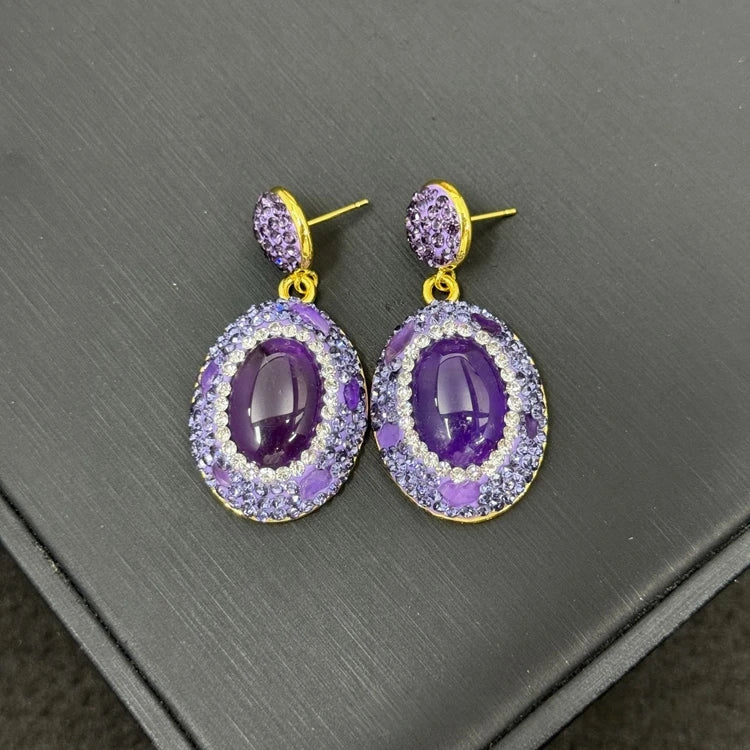 Turkish Style Amethyst Crystal Stone Necklace Ring Earring Set Women Natural Quartz Bracelet Jewelry for Bridal Wed Dress Gift