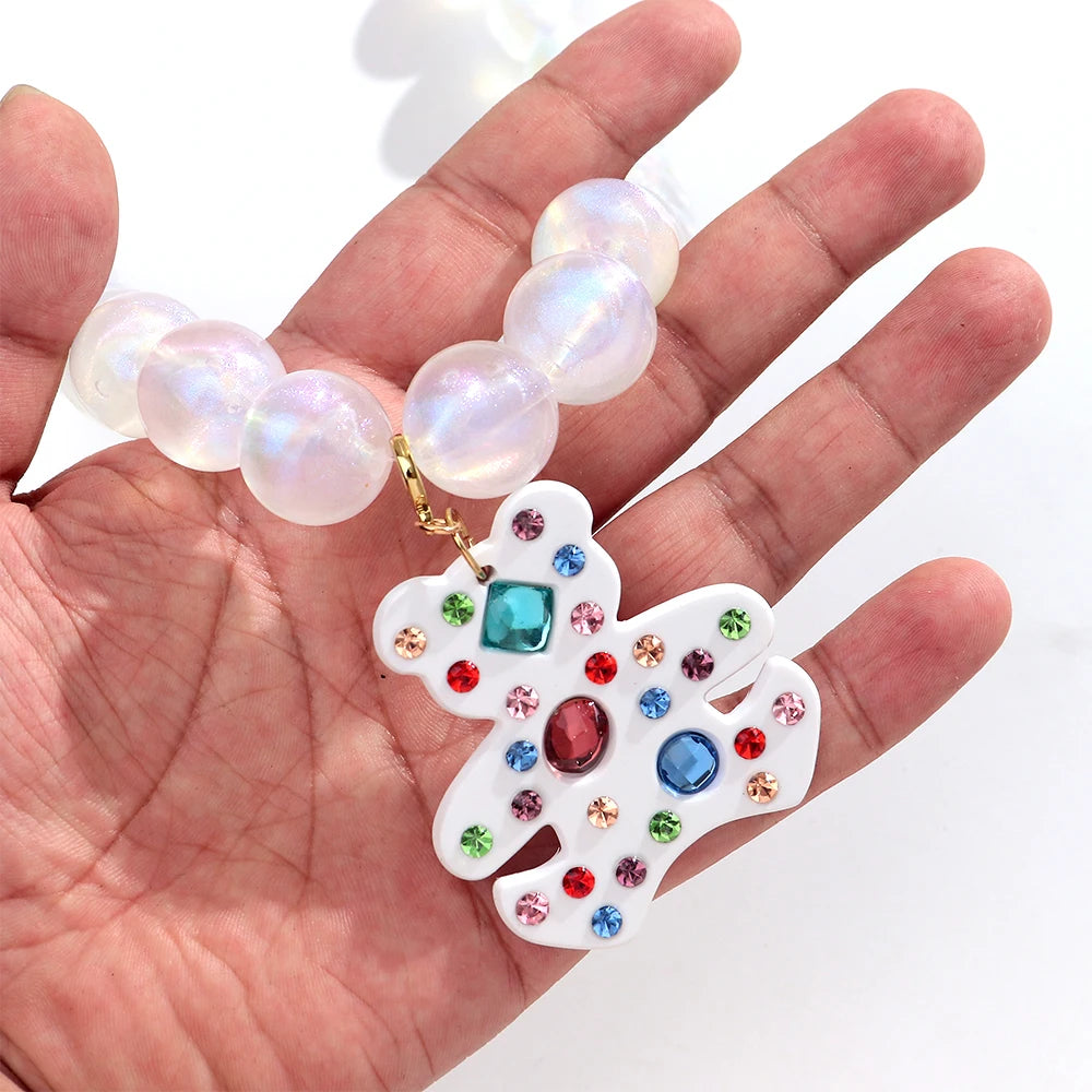 Fashion Acrylic Big Round Beads Bear Pendant Necklace for Women Colorful Geometric Beaded Choker Necklace Party Jewelry Gift
