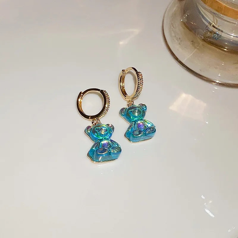Cute Acrylic Candy Gummy Bear Dangle Earrings for Women Rainbow Bear CZ Hoop Earrings 2026 Fashion Sweet Girl Jewelry