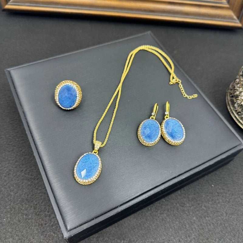 Resin 3 Pcs Jewelry Sets Geometric Vintage Palace Style Dinner Party Earrings Necklaces for Women Elegant Exquisite Accessories