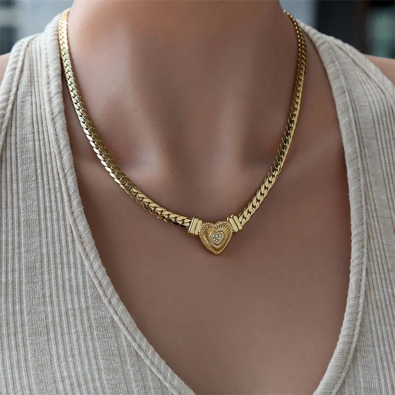 EILIECK 316L Stainless Steel Heart Chokers Necklace For Women New Fashion Collar Neck Chain Waterproof Gold Color Jewelry Gift